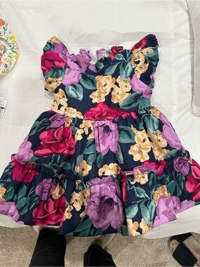 Janie and Jack Navy Floral Ruffle Dress - Pink, Purple & Yellow Blooms